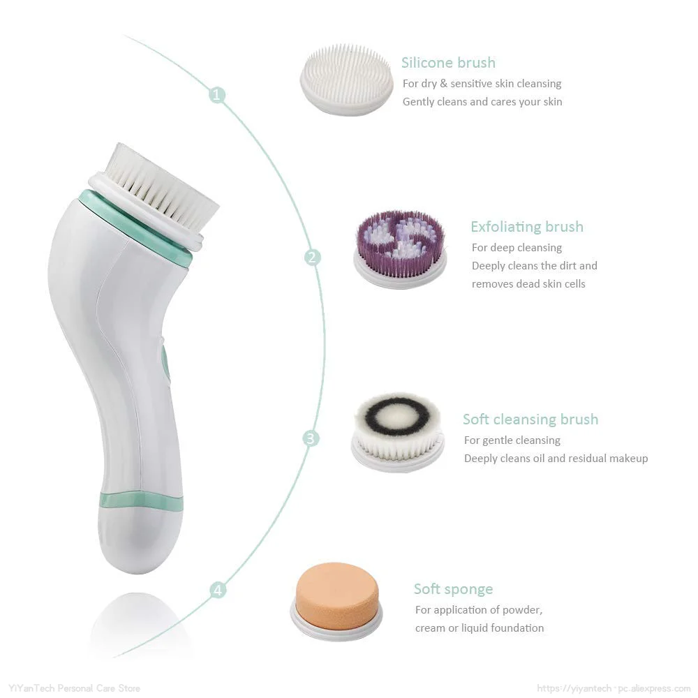 Koop AE-8286A 4-In-1 Ultra Sonic Elektrische Gezichtsreiniging Borstel Sonic Clear Scrubber Cleanser Massager Voor Huidverzorging Peeling Apparaat