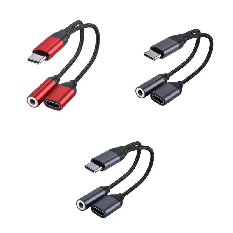 Нейлоновый Плетеный 2 в 1 USB C Type на 3 5 мм разъем Aux для наушников и адаптер зарядки