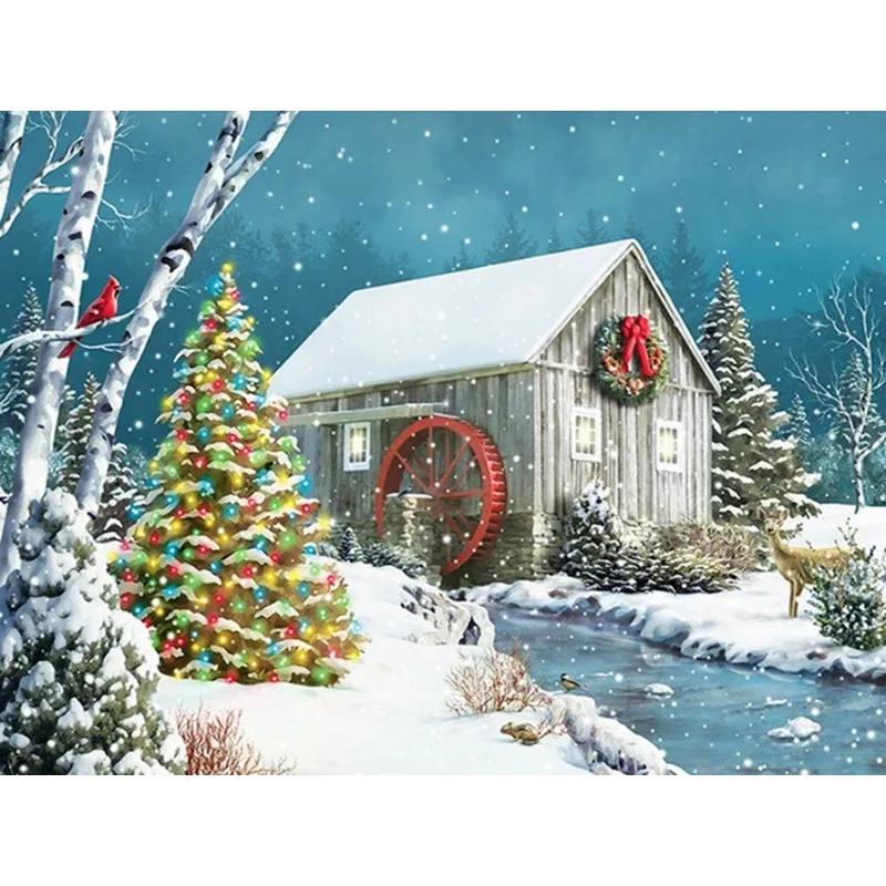 

5D DIY Diamond Painting Wooden House Christmas Tree Crystal Mosaic Diamond Painting Cross Stitch Landscape Home Decoration