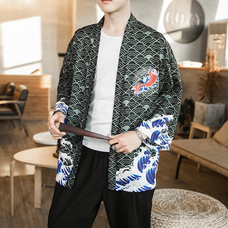 

Print Floral Kimono Cardigan Men Novelty Kimono Shirt Thin Men's Japanese Kimono Traditional Male 2021 Summer New Costumes