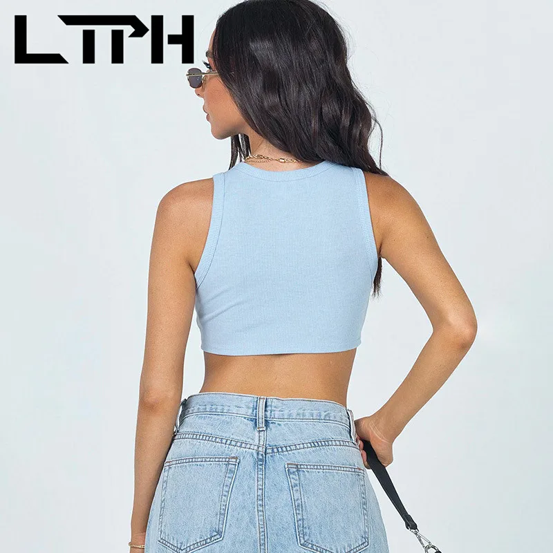 

LTPH ins Short women tanks crop top Solid color All-match sleeveless tops streetwear irregular camisole 2021 Spring Summer New