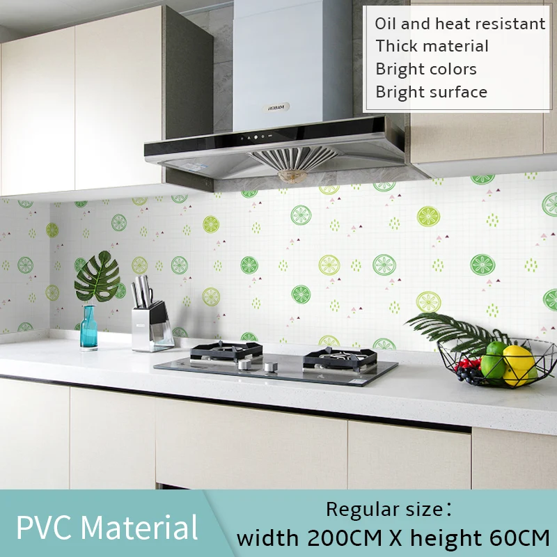 60*200cm Kitchen oil-proof wall stickers cooker high temperature waterproof tile cabinet range hood refurbished wallpaper - Цвет: 60x200cm