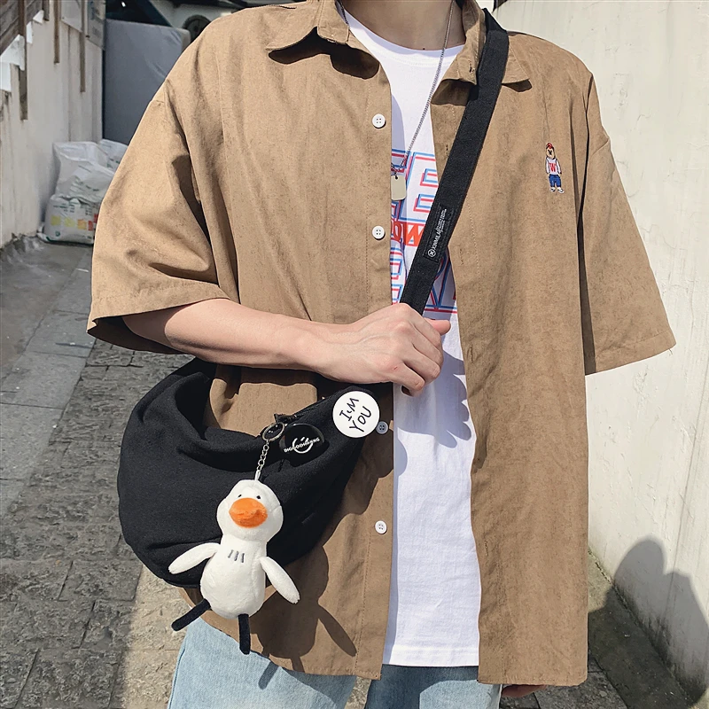 

Japanese Casual Lazy Style Messenger Bag Ins Couple Bag Shoulder Bag Girl Wild Canvas Bag Fashion Brand Small Satchel