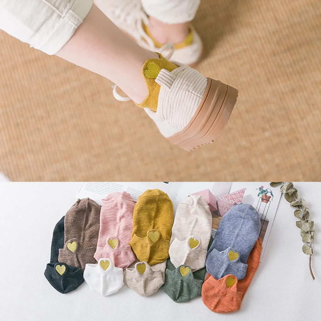 Женские модные однотонные носки с вышивкой сердца мягкие теплые носки|Носки| |