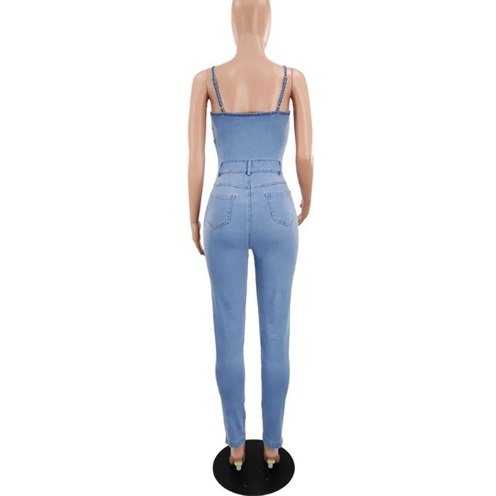 Plus Size Denim Jumpsuit Women Overalls Single-Breasted Buttons Rompers Party Clubwear Sexy Bodycon Jumpsuits Jeans Pants |