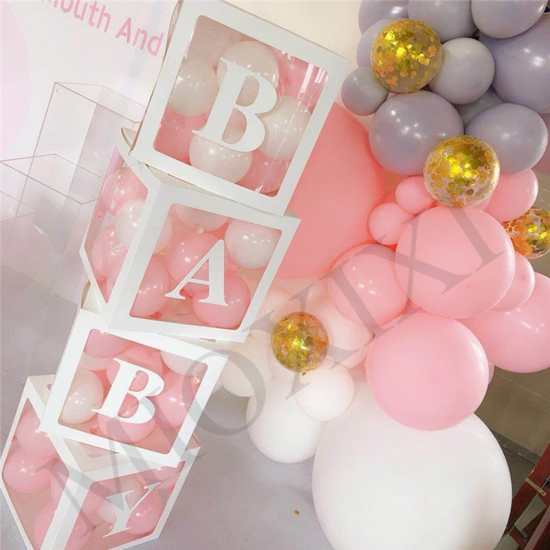 

Baby Shower Birthday Decoration Alphabet Name Transparent Packing Box Wedding Party Decoration Valentines Day DIY Balloon Box