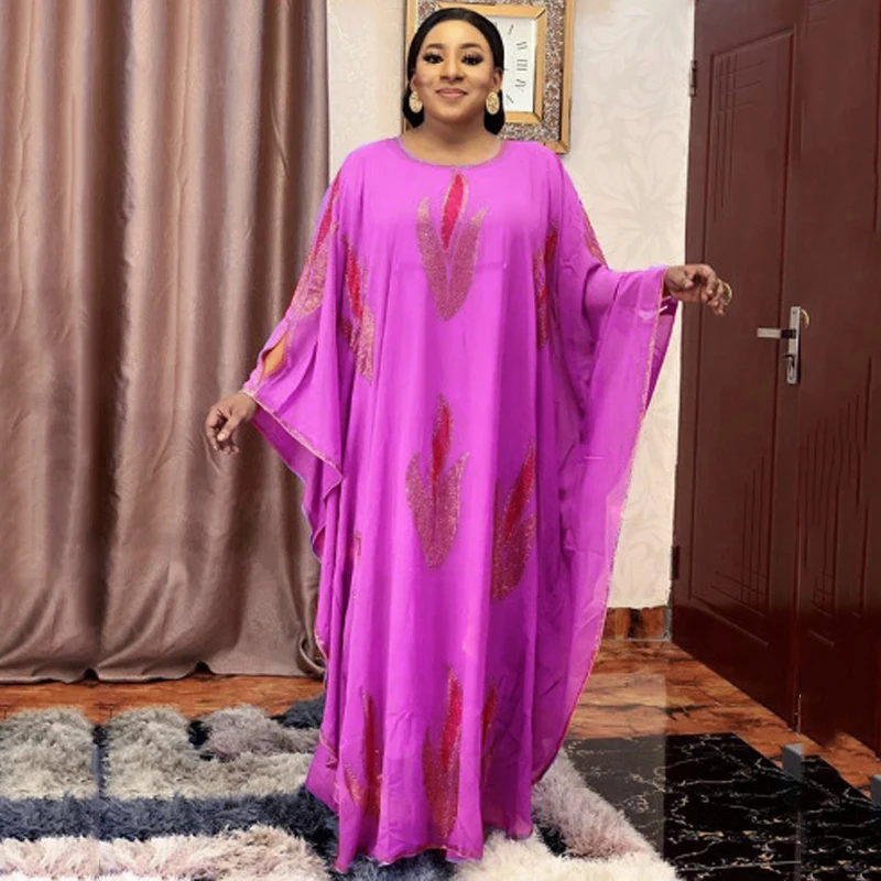 

Diamonds African Chiffon Dress Ankara Dashiki Maxi Dresses For Women Fashion Muslim Abaya Traditional Plus Size Boubou Attire