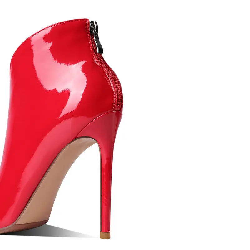 

Lady New Spring Autumn Ankle Boots Fashion Patent Leather Zipper Women Shoes Super High Heel Pointed Toe Summer Plus Size Boots