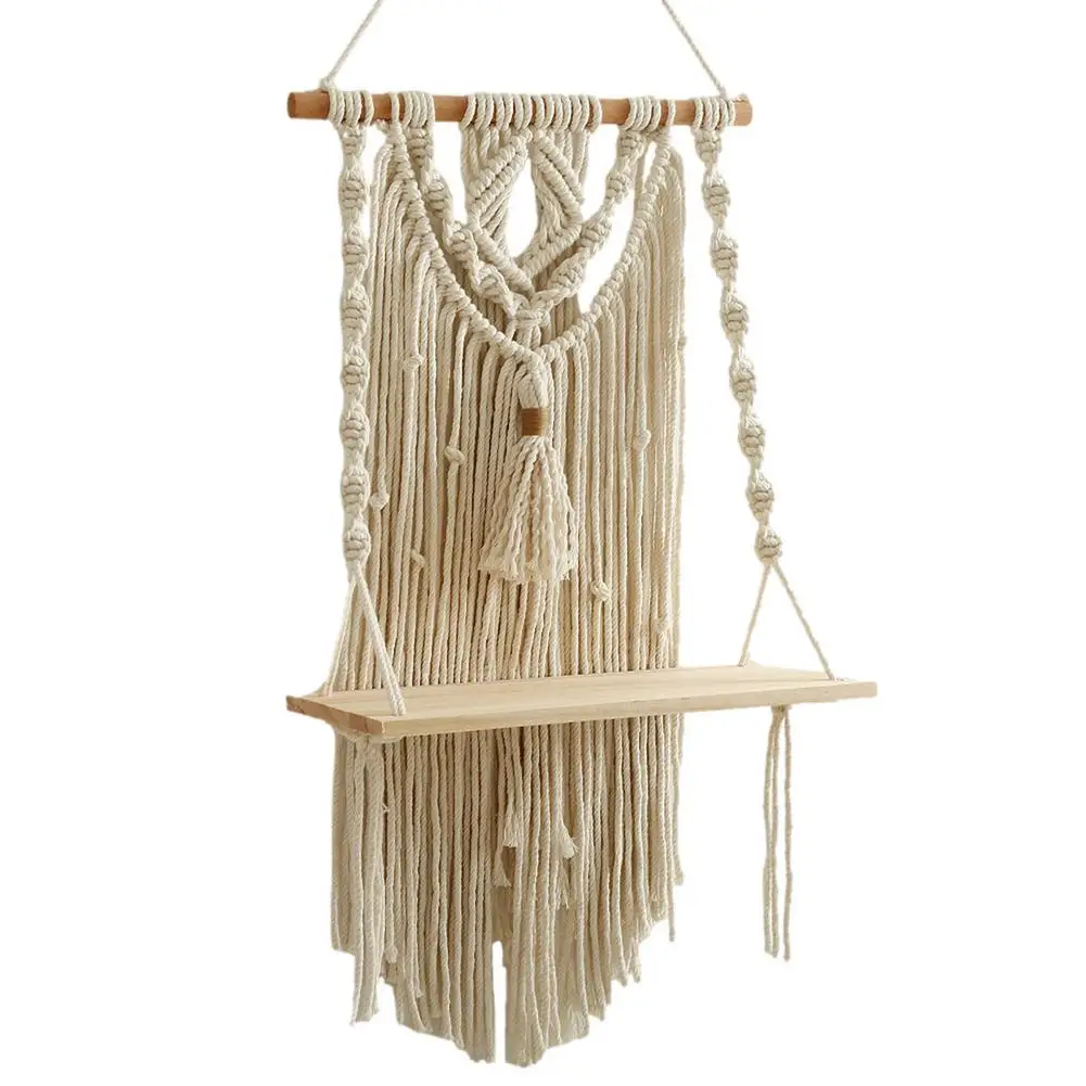 

Bohemian Decor Tapestry Boho Wooden Hangin G Storage Floating Shelf Decor With Beautiful Macrame Rope And Shelf