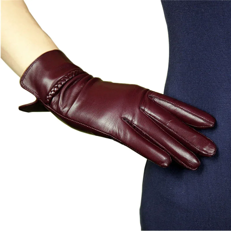 

Женские перчатки из натуральной кожи, теплые зимние перчатки с бархатной подкладкой из овечьей шкуры для вождения DQ234L