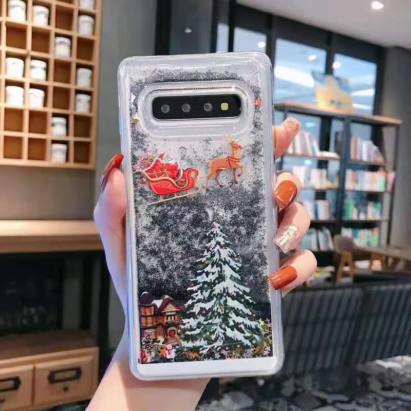 Dynamic quicksand Liquid Case для Samsung S10 + S8 S9 plus чехол Прозрачный блестящий Рождественский
