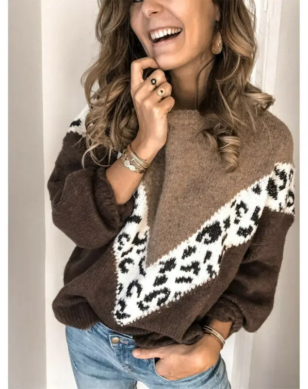 

Women Long Sleeve Knitted Sweater Jumper Knitwear Winter Warm Outwear Tops Fashion Casual Loose Patchwork Pullover Sweaters