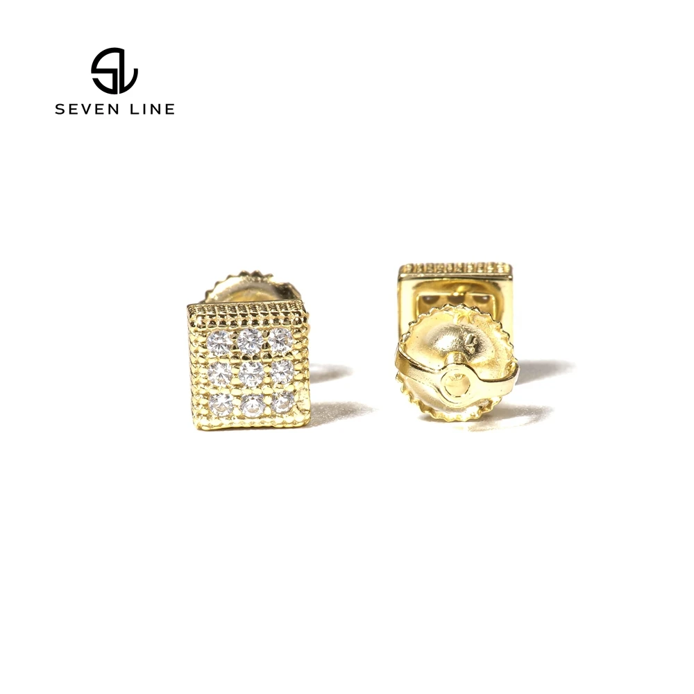 

Micro Pave Cubic Zircon Earring Gold Color Hip hop Jewelry Copper Iced AAA CZ Square Stud Earrings Push-back 12x12mm Street Rock