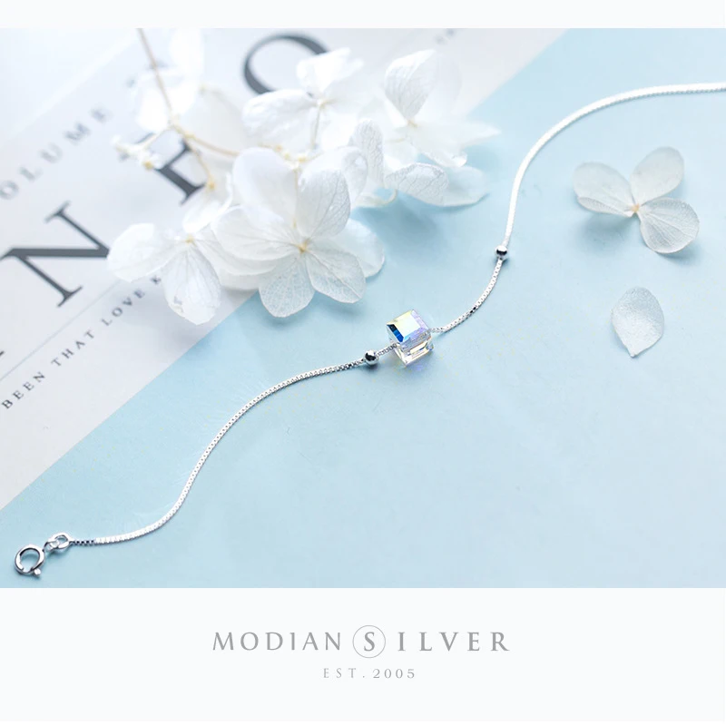 Modian Simple Rianbow 3D Square Bracelet for Women Exquisite Design Sterling Silver 925 Jewelry Engagement Chain Gifts | Украшения и