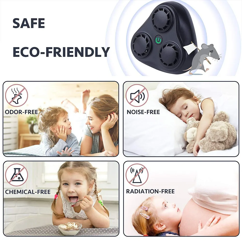 

Ultrasonic Pest Control Mosquito Repellent Rejects Rats Spiders Multi-function Use Double Wave US UK EU Standard Practical