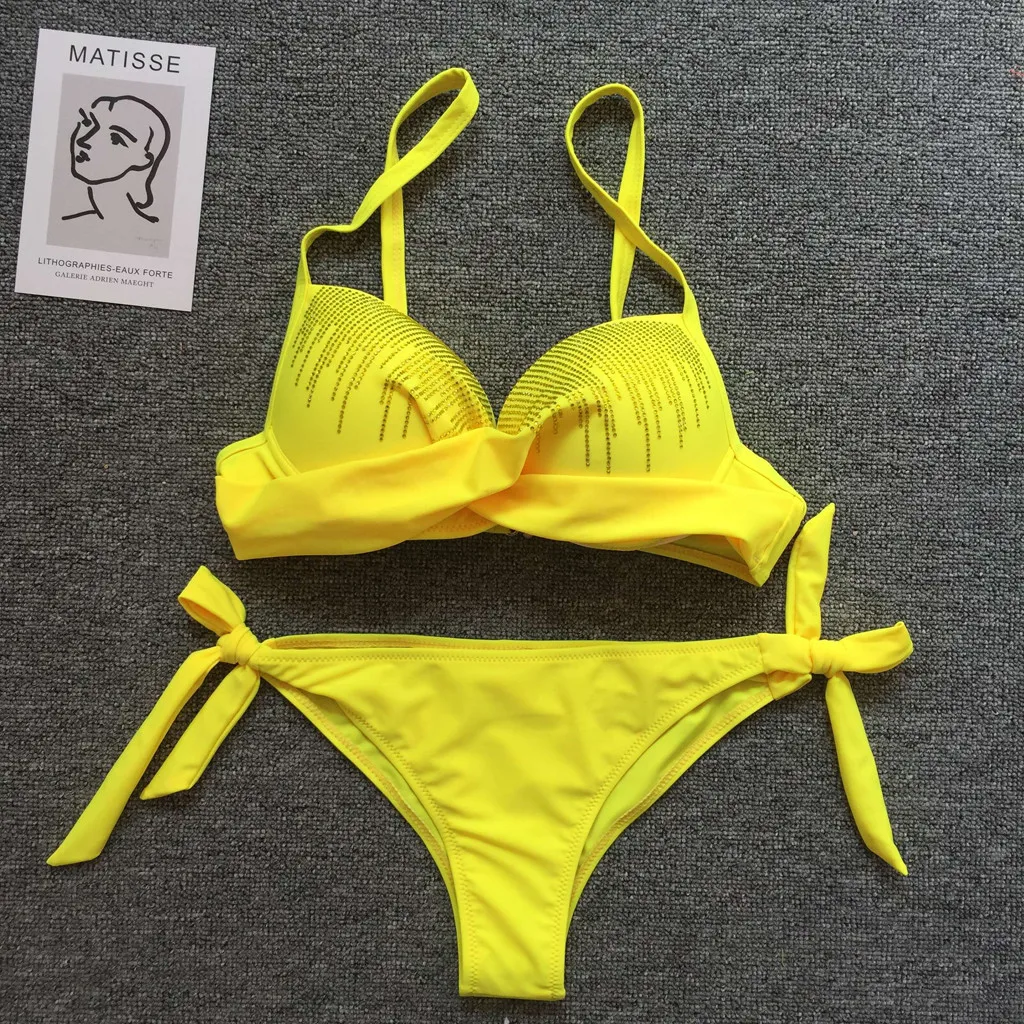 Женский купальник бандо Kancoold бандажный комплект бикини с пуш ап Бразильская