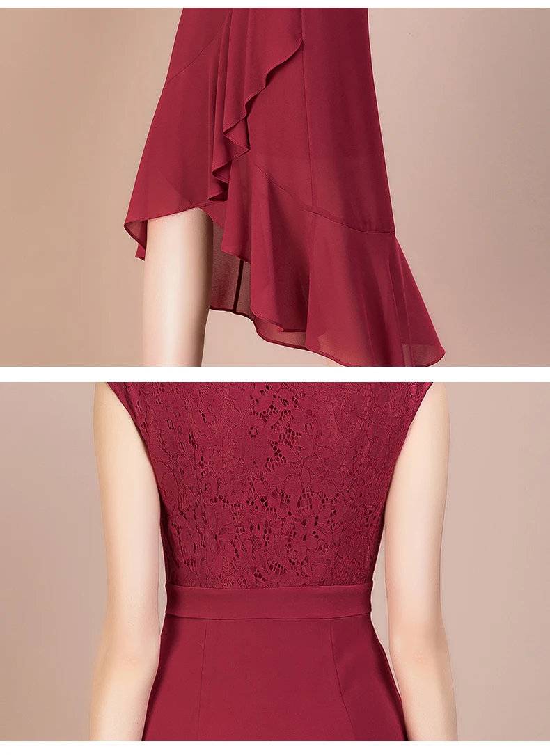 

2021 Summer Women Irregular Dress Lace Chiffon Patchwork A Line Skirt Elegant Splice