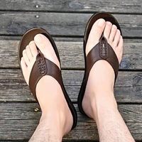 summer mens flip flops head layer cowhide beach sandals wear resistant non slip home casual slippers men leather slippers