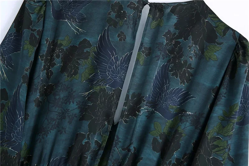 

Vintage V Neck Long Sleeve Female Dresses Women Chic Fashion with Draped Waist Print Mini Dress