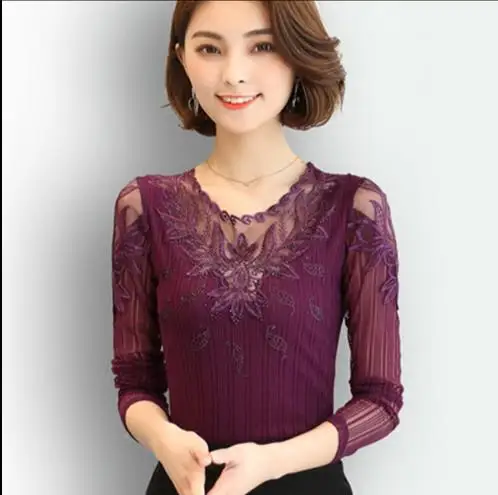 Женская кружевная блузка женские топы весна-осень элегантная блуза с длинным