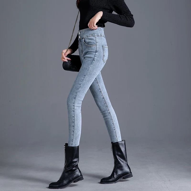 

Женская одежда весна-лето Модные брюки с высокой талией корейские эластичные джинсовые брюки подарок