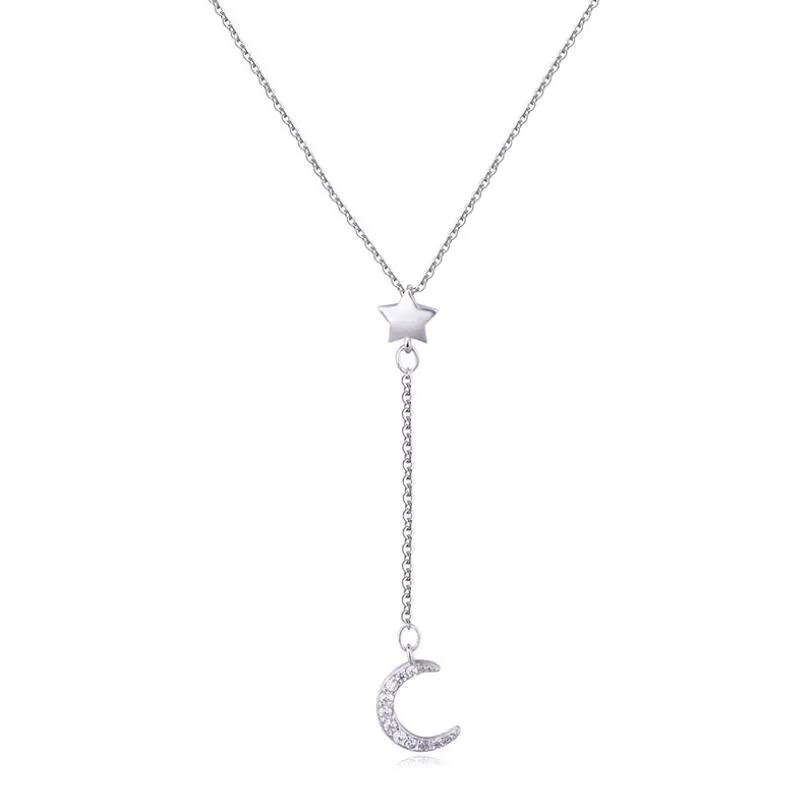 

Ожерелье POPACC из стерлингового серебра 925 пробы с кисточкой в виде Луны и звезды с микро-инкрустацией из фианита для женщин, ожерелье до ключи...