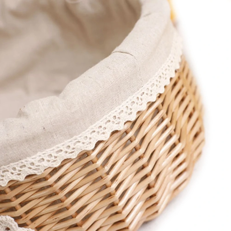 Wicker Basket Rattan Storage Box Picnic Fruit Flower Baskets With Lid And Handle White Liner For Camping #Co | Дом и сад