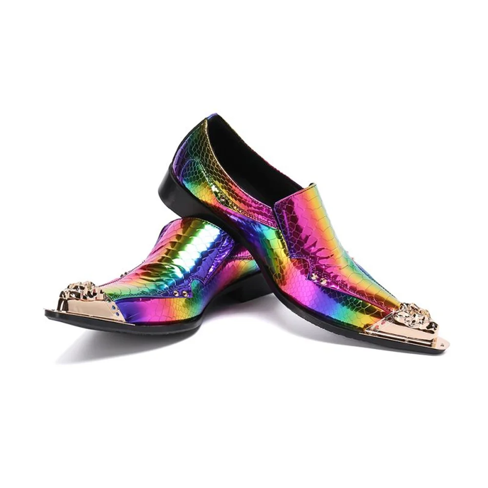 Модные мужские туфли с острым носком из лакированной кожи узором питона вечерние