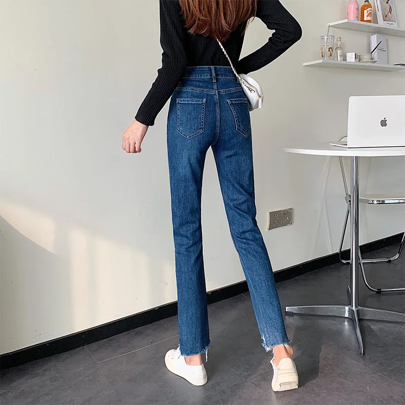 

2020 skinny four-button high waist pencil jeans ladies slim stretch denim pants full length denim skinny straight leg pants