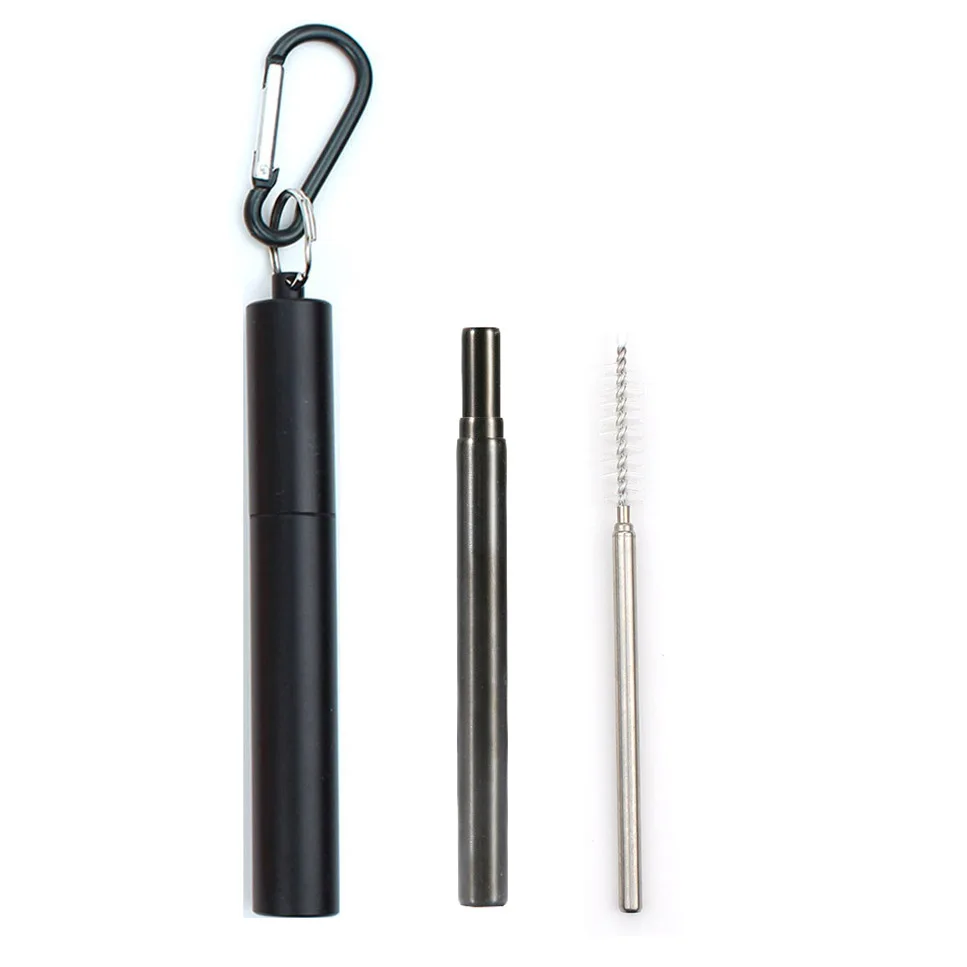 Blackping Telescopic Metal Drinking Straw Collapsible Reusable Straw Portable Stainless Steel Straw with Case and Brush for Travel Outdoor - Цвет: Blackping
