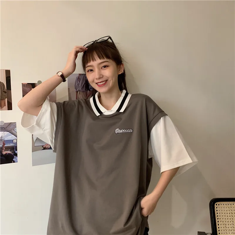 Maxxo Корейская Студенческая одежда для колледжа футболка-поло топы женская с