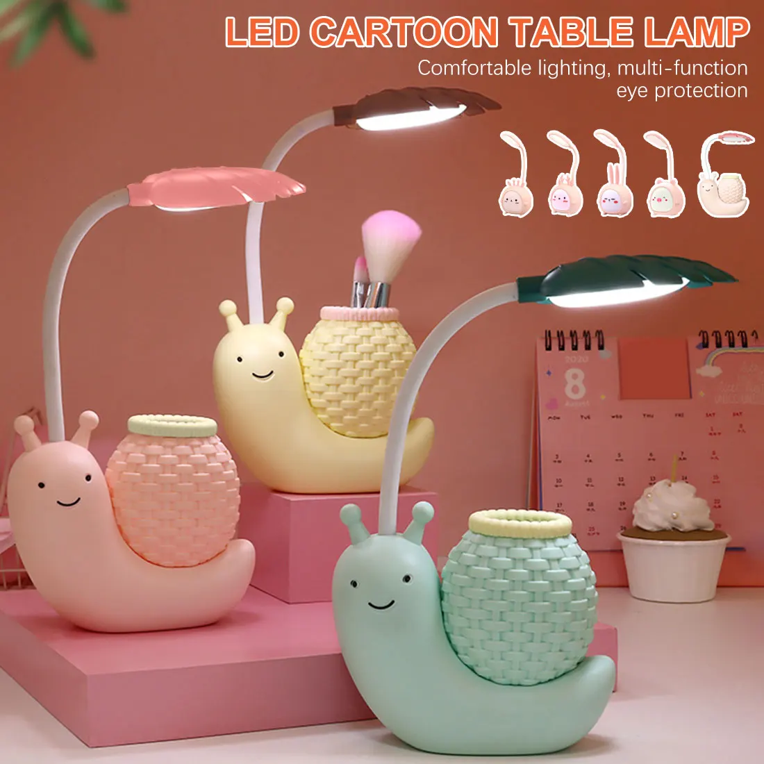 

LED Desk Lamp Cute Cartoon Protection Table Lamp Eye 2 In 1 Reading Lamps Rechargeable Bedroom Three Mode Night Light For Kids