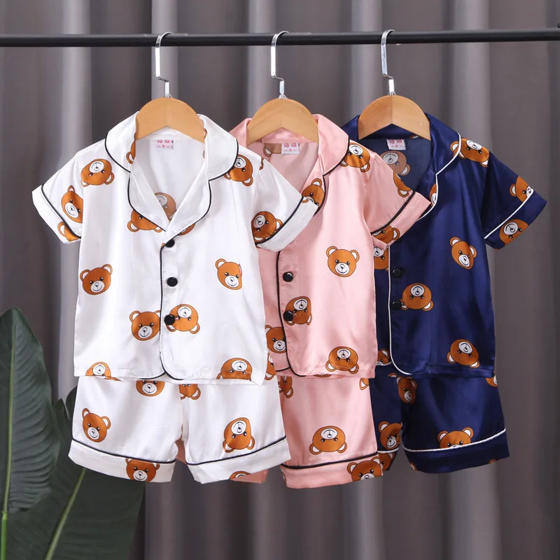 

Summer New Style Children's Ice Silk Pajamas Set, Baby Girl, Summer Short-sleeved Thin Style, Boy's Home Wear, Children's Wear