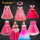 Детское платье принцессы, розовое кружевное платье с открытыми плечами