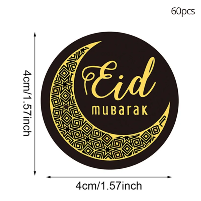 60pcs 100 шт Eid украшение Мубарак бумажный стикер, этикетка печать 4 см подарочный стикер исламское мусульманское украшение Мубарак Eid Al Adha поставки - Цвет: 60pcs