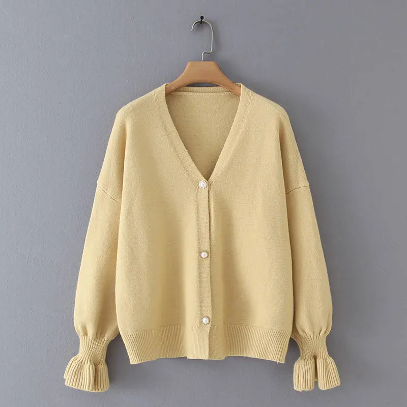 Новый осенний женский однотонный вязаный свитер с v-образным вырезом Женский