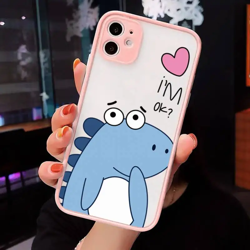 

Creative cute dinosaur Phone Case Pink matte transparent For iPhone 7 8 x xs xr 11 12 pro plus max mini Clear Funda