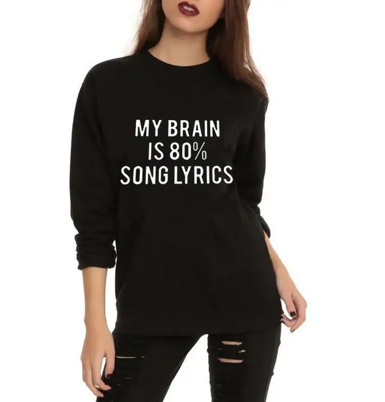 Женские толстовки с капюшоном осенняя модная толстовка надписью MY BRAIN IS 80% SONG