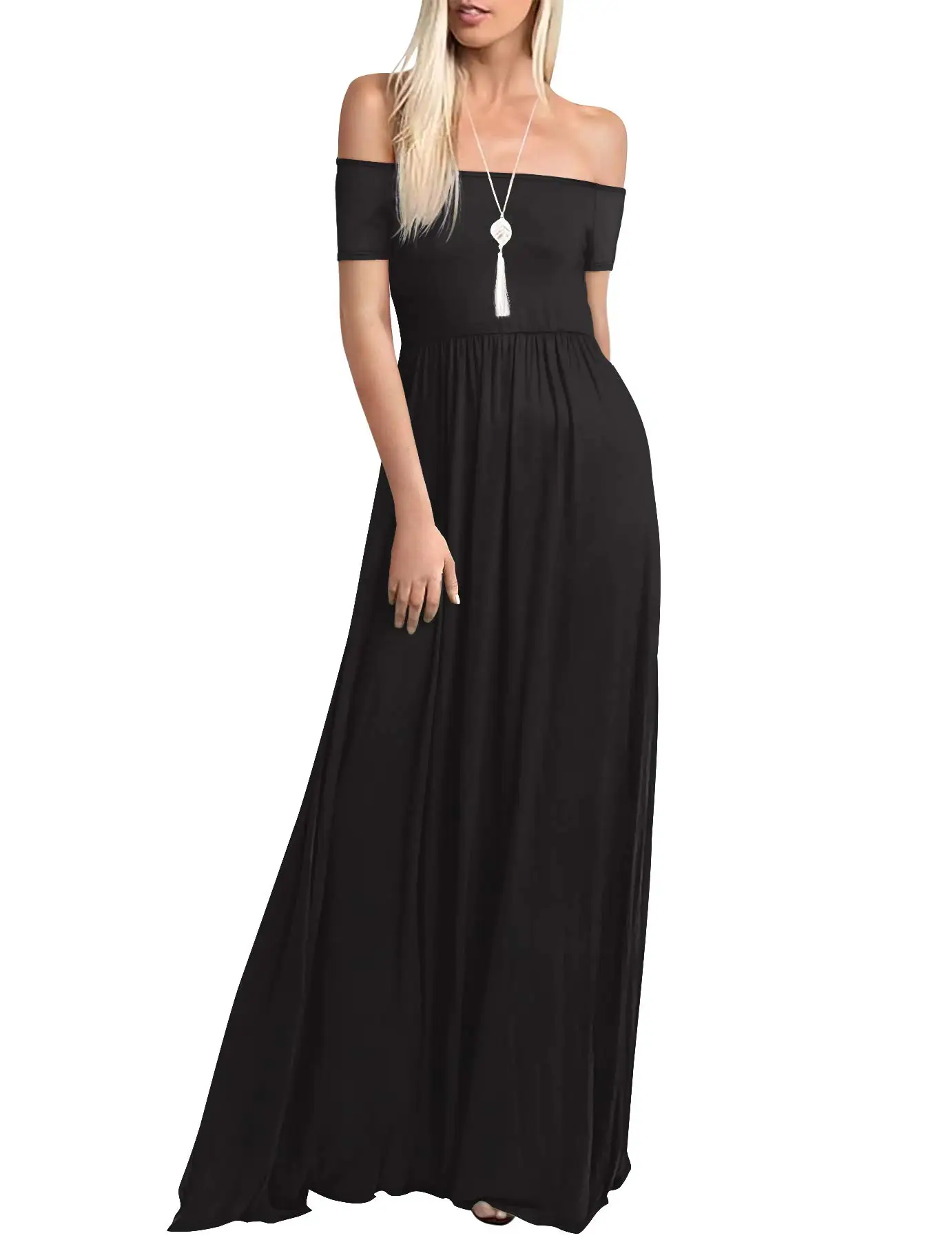 

Womens Casual Long Sleeve Off Shoulder Maxi Long Dress with Pocket