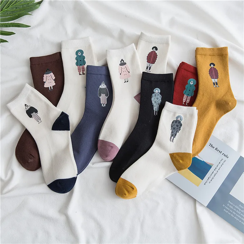 SP&CITY 5 Pairs Set Cartoon Character Hot Stamping Cotton Socks Women Winter Casual Comfortable Harajuku Socks Keep Warm Trendy