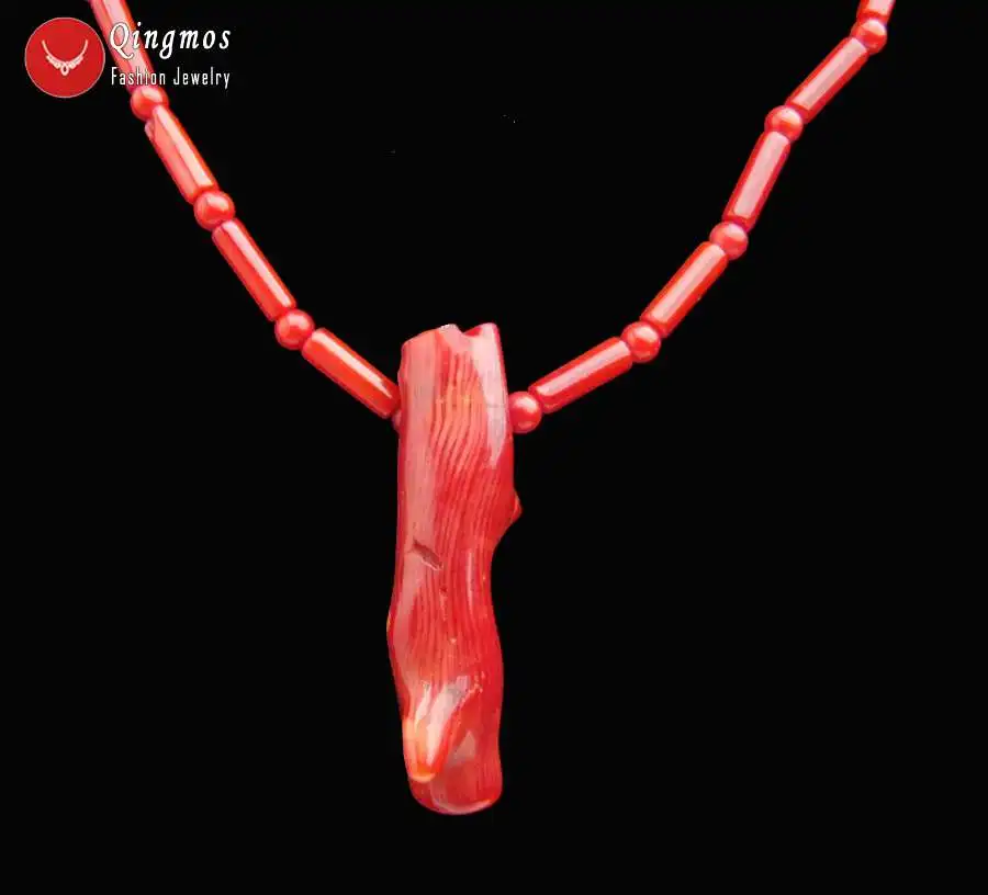 Женское Ожерелье Подвеска Qingmos Natural 8*50 мм красная Коралловая ожерелье с 3*9 красные
