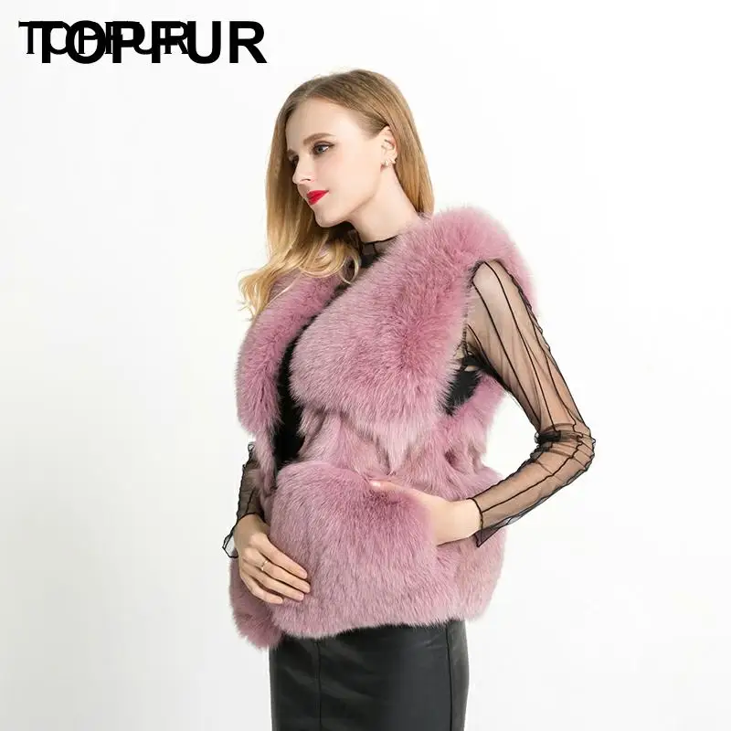 Женский жилет с натуральным лисьим мехом однотонный повседневная Роскошная