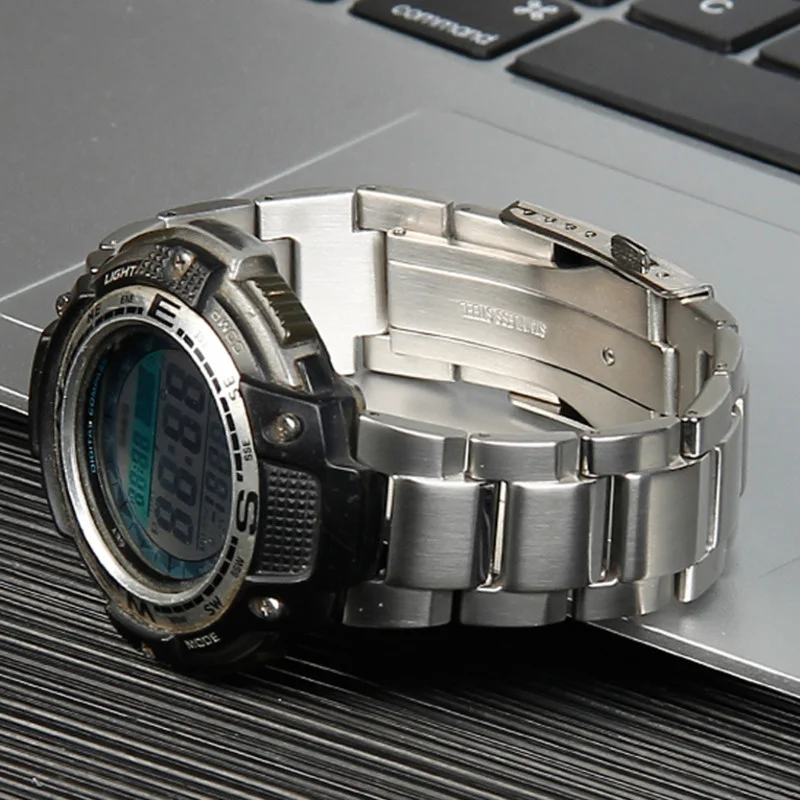 High Quality Stainless Steel WatchBands For Casio SGW-100 SGW100 Watch Accessories Fashion Durable Black Silver Wrist Strap Band