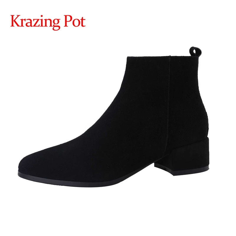 

Krazing pot new large size cow suede round toe med heel winter boots keep warm concise style beauty girls dating ankle boots L01