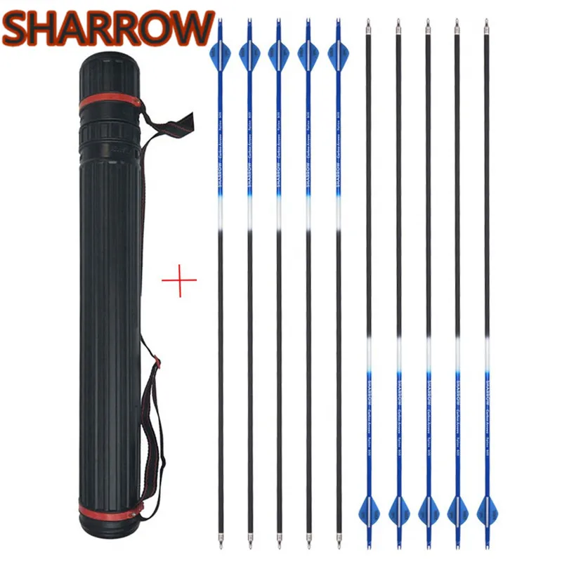 

12 шт. 30 "карбоновые стрелы для стрельбы из лука позвоночника 500 Углеродные охотничьи стрелы Сменные Броудхед со стрелой колчан для охотничьи...