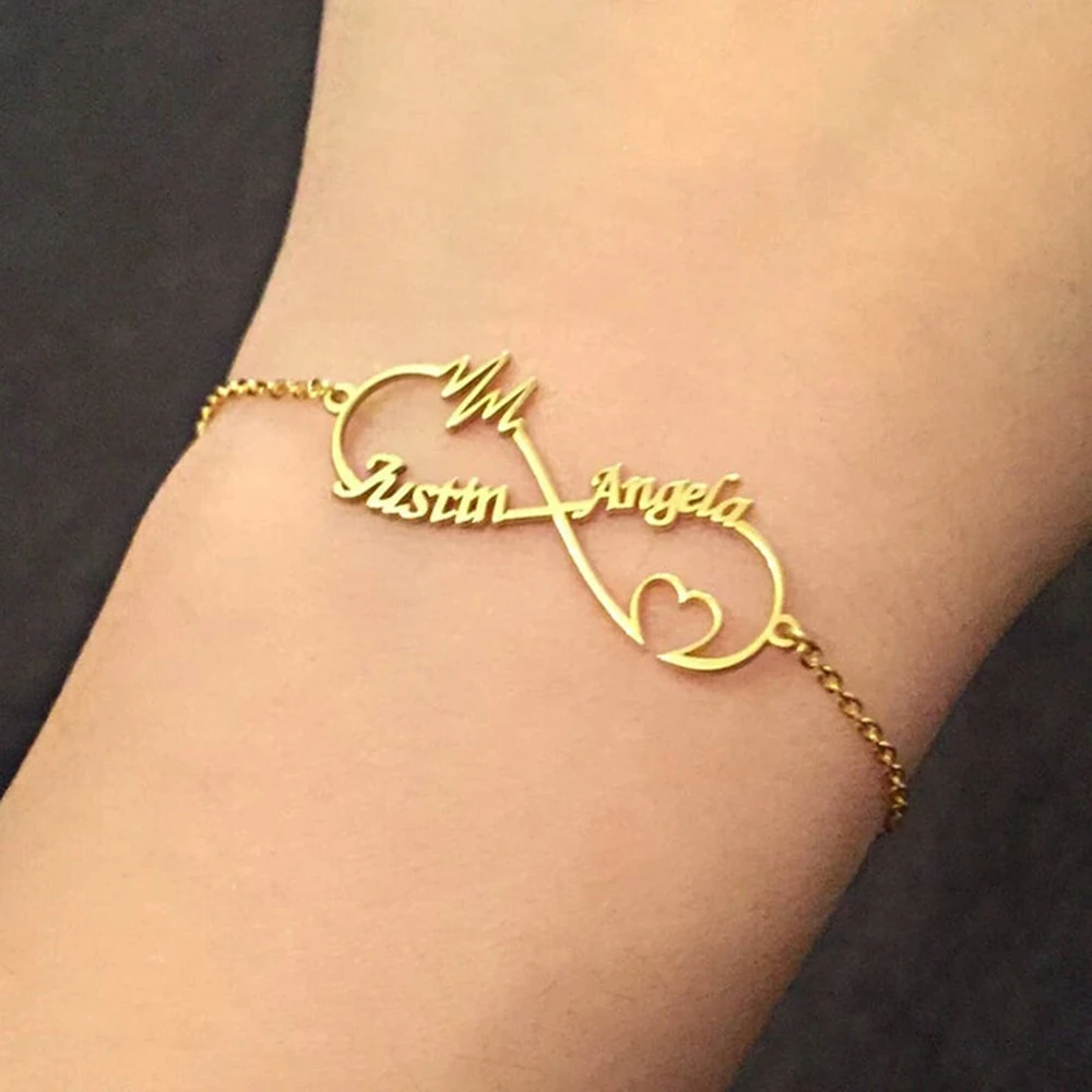 FYW персонализированные двойное имя браслет бесконечность биение сердца