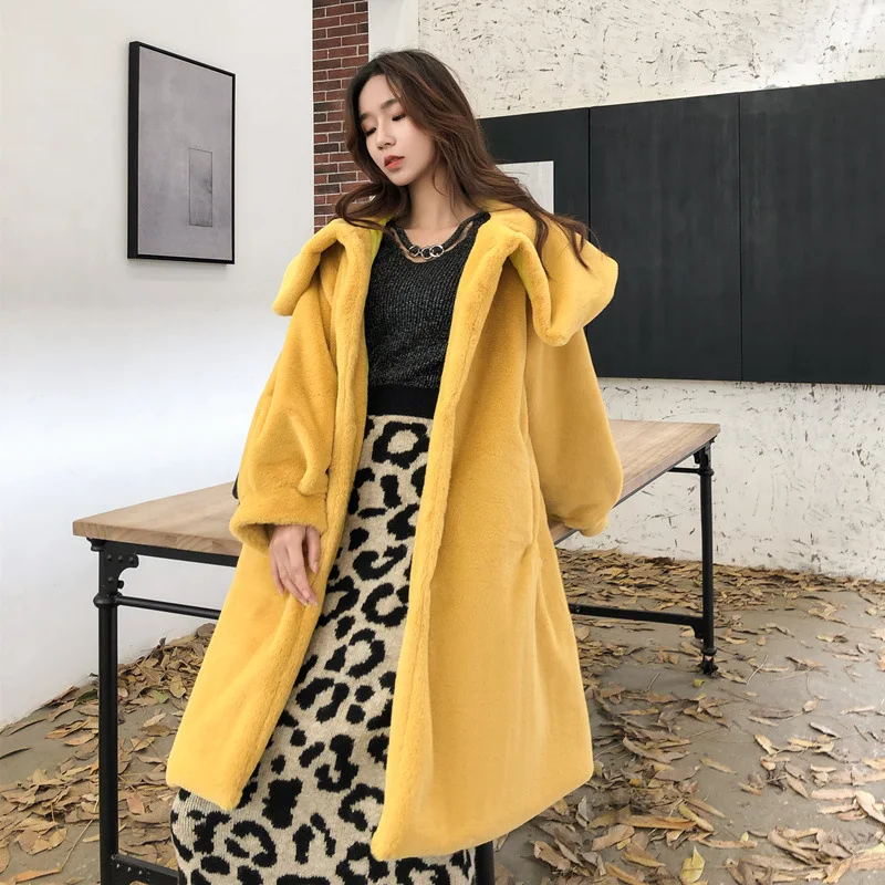 

ZADORIN New Luxury Big Fur Collar Long Vintage Faux Fur Coat Yellow Furry Warm Fake Fur Jacket Women Winter Loose Overcoat