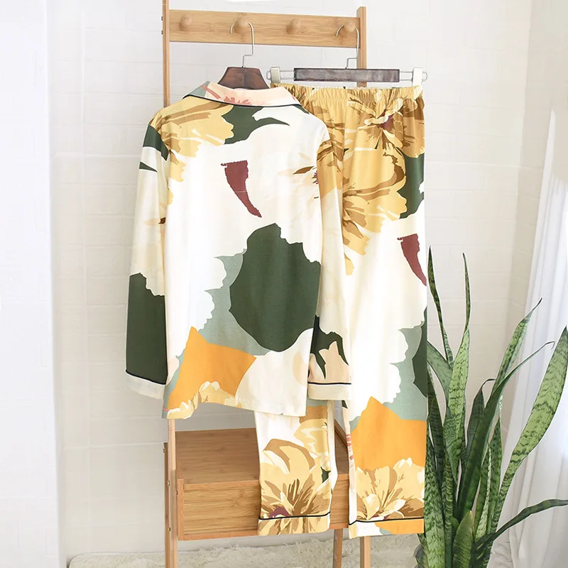 Новинка женские пижамы из двух предметов осенне-летняя одежда для сна хлопка и