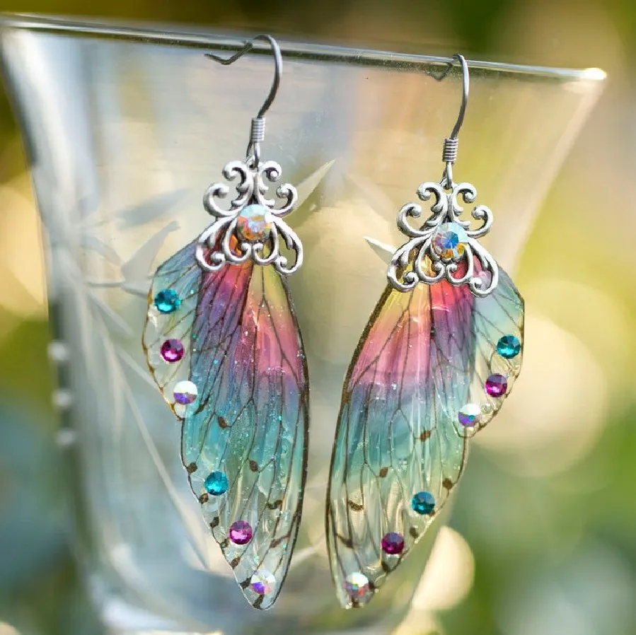 

Handmade Fairy Clear Resin Simulation Wing Earrings Foil Rhinestones Butterfly Drop Earrings Romantic Wedding Bridal Jewelry
