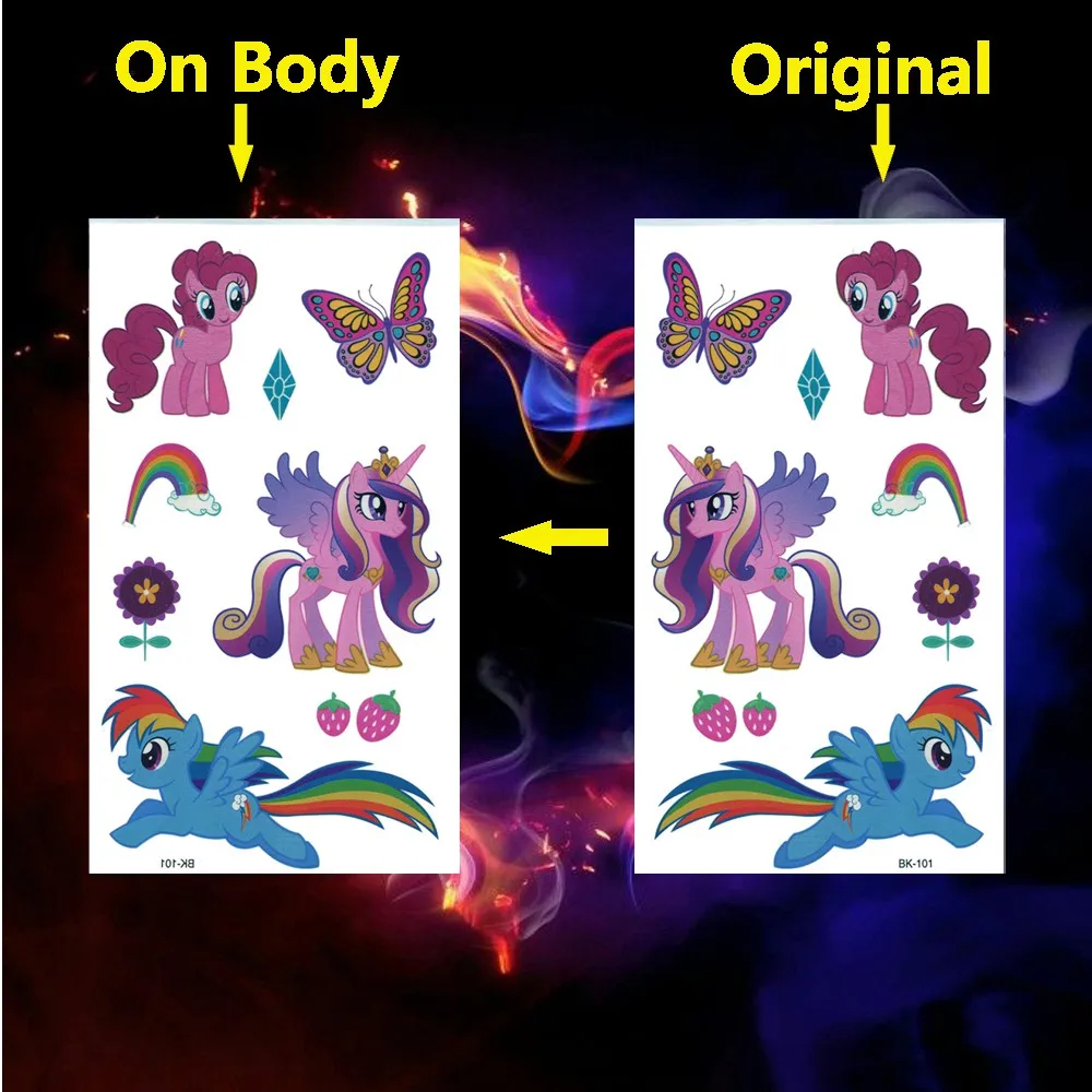 Cartoon Cute Little Pony Temporary Tattoos Body Art Flash Tattoo Sticker Butterfly Unicorn Waterproof Tatoo for Children Kids